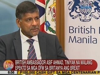 UB: British Amb. Asif Ahmad, tiniyak na walang epekto sa mga OFW sa Britanya ang Brexit