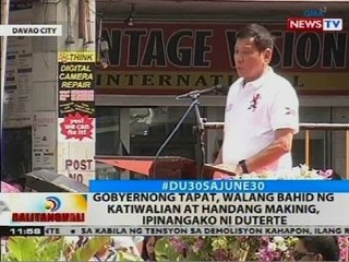 Gobyernong tapat, walang bahid ng katiwalian at handang makinig, ipinangako ni Duterte