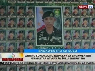 Labi ng sundalong napatay sa engkwentro ng militar at ASG sa sulu, naiuwi na