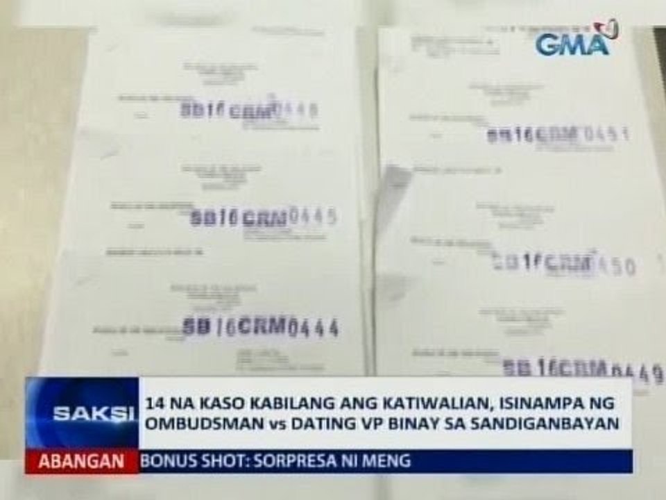 SAKSI: 14 na kaso kabilang ang katiwalian, isinampa laban kay dating VP Binay