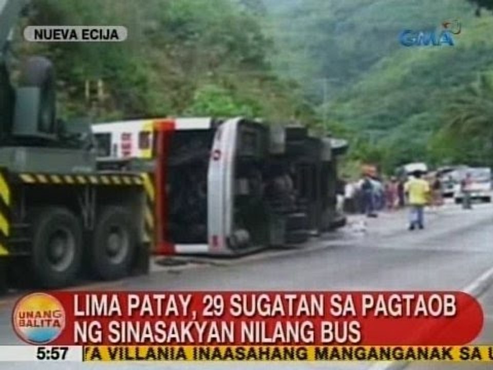 UB: 5 patay, 29 sugatan sa pagtaob ng sinasakyan nilang bus sa Nueva Ecija
