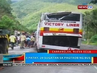 BP: 5 patay, 29 sugatan sa pagtaob ng bus