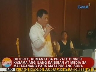 UB: Duterte, kumanta sa private dinner kasama ang ilang kaibigan at media matapos ang SONA