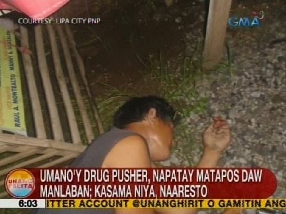 UB: Umano'y drug pusher, napatay matapos daw manlaban sa Lipa, Batangas; kasama niya, naaresto