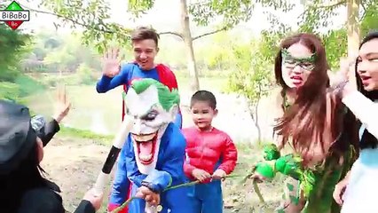Bibabo ★ Baby Police Spiderman hung on tree Poison Ivy Frozen Elsa was tied by joker Superman