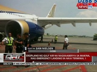 Eroplano ng Gulf Air na nagkaaberya sa Makina, nag-emergency landing sa NAIA Terminal 1