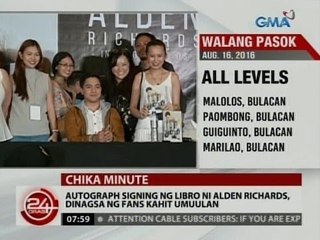 24 Oras: Autograph signing ng libro ni Alden Richards, dinagsa ng fans kahit umuulan