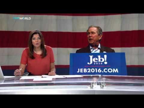 Former US President George W. Bush campaigns for his brother Jeb