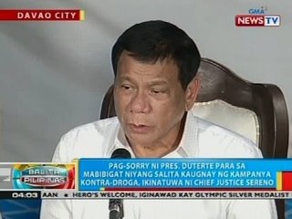 Pag-sorry ni Pres. Duterte para sa mabibigat niyang salita, ikinatuwa ni CJ Sereno