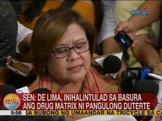 Sen. de Lima, inihalintulad sa basura ang drug matrix ni Pangulong Duterte