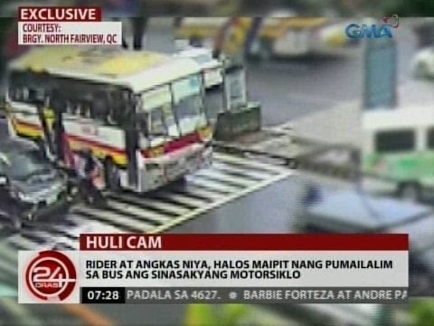 24 Oras: Rider at angkas niya, halos maipit nang pumailalim sa bus ang sinasakyang motorsiklo
