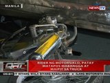 Rider ng motorsiklo, patay matapos mabangga at maipit sa truck