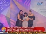 UB: Kapuso Network, ginawaran ng 2 gold at 2 bronze awards sa Spark Awards for Media Excellence 2016