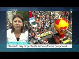 Eleventh day of protests in France since reforms proposed, Nicole Johnston reports