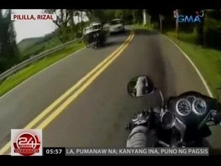 24 Oras: Rider ng motorsiklo, muntik nang mabangga ng sasakyang nag-overtake sa kabilang lane