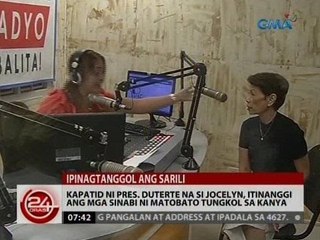 Kapatid ni Pres. Duterte na si Jocelyn, itinanggi ang mga sinabi ni Matobato tungkol sa kanya