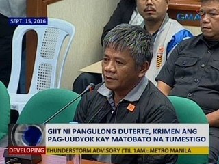 SAKSI: Giit ni Pang. Duterte, krimen ang pag-uudyok kay Matobato na tumestigo