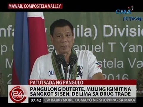 24 Oras: Pangulong Duterte, muling iginiit na sangkot si Sen. De Lima sa drug trade