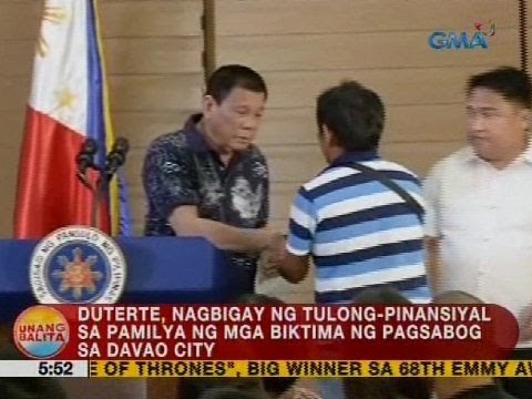 Duterte, nagbigay ng tulong-pinansiyal sa pamilya ng mga biktima ng pagsabog sa Davao City