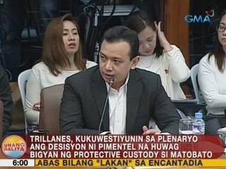 Trillanes, kukuwestiyunin ang desisyon ni Pimentel na huwag bigyan ng protective custody si Matobato