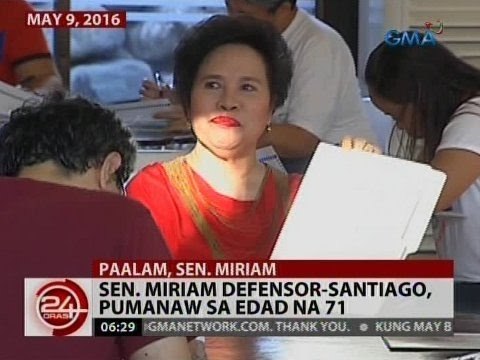 24 Oras: Sen. Miriam Defensor-Santiago, pumanaw sa edad na 71
