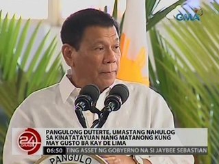 Pangulong Duterte, umastang nahulog sa kinatatayuan nang matanong kung may gusto ba kay De Lima
