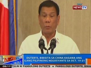 NTG: Duterte, bibisita sa China kasama ang ilang Pilipinong negosyante sa Oct. 19-21