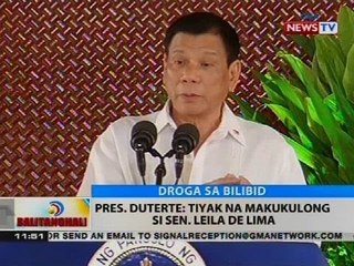 BT: Pres. Duterte: Tiyak na makukulong si Sen. Leila de Lima