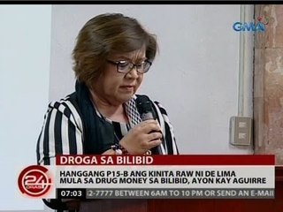 24 Oras: Hanggang P15-B ang kinita raw ni De Lima mula sa drug money sa Bilibid, ayon kay Aguirre