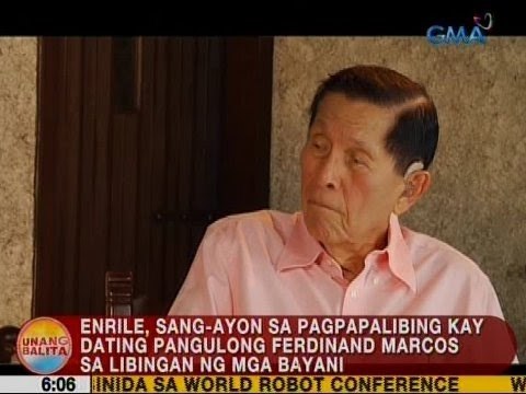 UB: Enrile, sang-ayon sa pagpapalibing kay Marcos sa Libingan ng mga Bayani