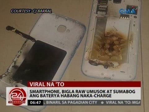 24 Oras: Smartphone, bigla raw umusok at sumabog ang baterya habang naka-charge