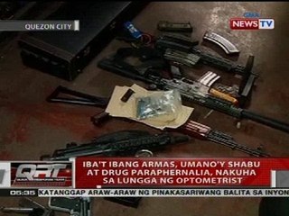 Iba't ibang armas, umano'y shabu at drug paraphernalia, nakuha sa lungga ng optometrist