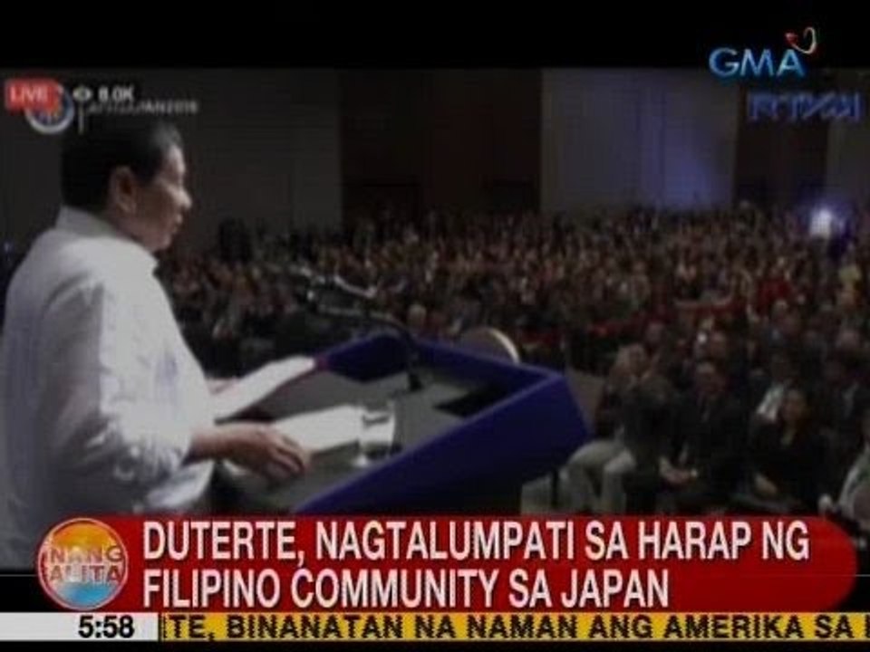 UB: Pres. Duterte, nagtalumpati sa harap ng Filipino community sa Japan