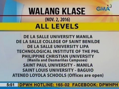 UB: Mga eskwelahang walang pasok ngayong Nov. 2, 2016, alamin