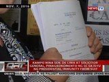 Kampo nina de Lima at solgen, pinagkokomento ng SC sa isyu ng presidential immunity from suit