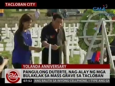 24 Oras: Pangulong Duterte, nag-alay ng mga bulaklak sa mass grave sa Tacloban