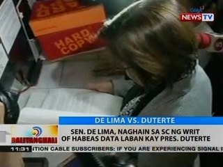 BT: Sen. De Lima, naghain sa SC ng writ of habeas data laban kay Pres. Duterte
