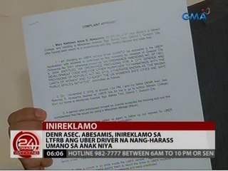 DENR Asec. Abesamis, inireklamo sa LTFRB ang Uber driver na nang-harass umano sa anak niya