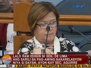 UB: Aguirre: Lalong idiniin ni Sen. De Lima ang sarili sa pag-aming karelasyon niya si Dayan