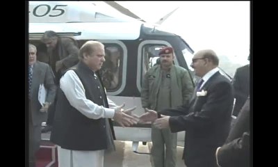 President and PM AJK receive PM Nawaz Sharif at Muzafarabad