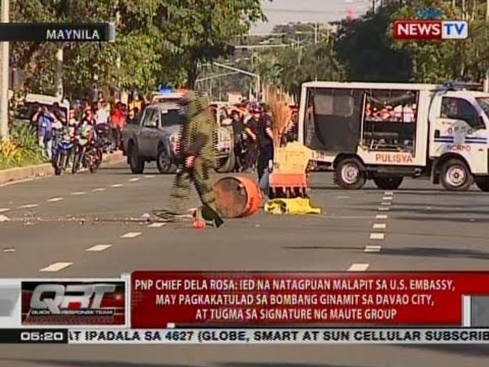 Dela Rosa: IED na natagpuan malapit sa US Embassy, may pagkakatulad sa bombang ginamit sa Davao city