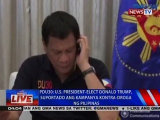 PDU30: U.S. Pres.-Elect Donald   Trump, suportado ang kampanya kontra-droga ng   Pilipinas