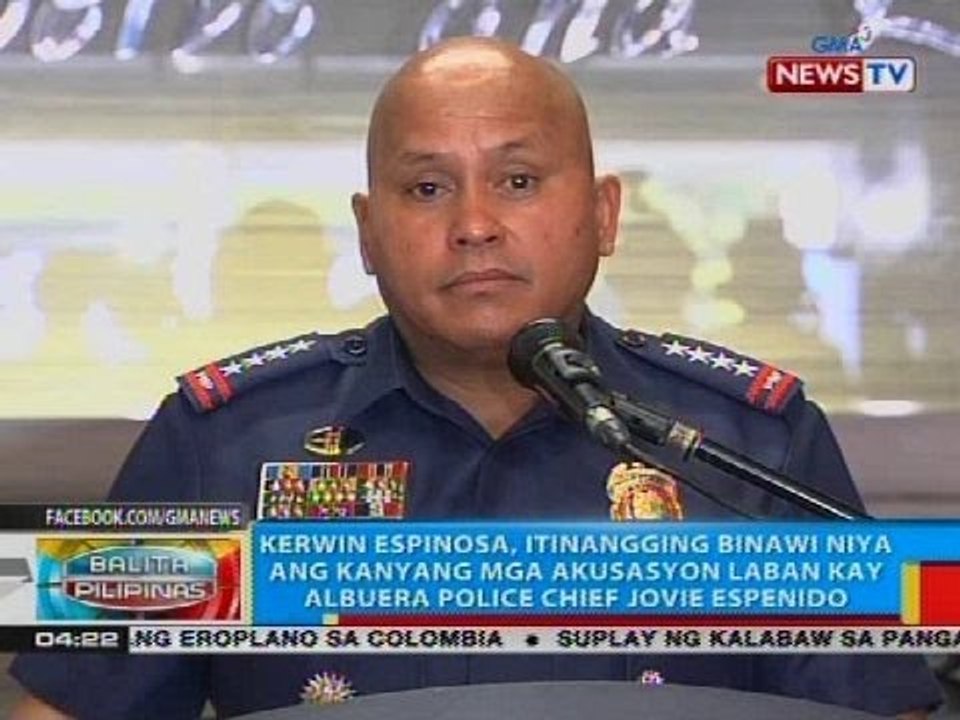 Kerwin Espinosa, itinangging binawi niya ang kanyang mga akusasyon laban kay Espenido