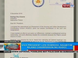 BP: VP Leni Robredo, nagbitiw bilang chairperson ng HUDCC
