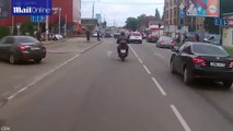 Terrifying moment bike sends pedestrian hurtling through air
