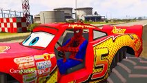 Lightning McQueen Monster Truck and Spiderman in Fun Cars Cartoon for Kids and Nursery Rhymes Songs