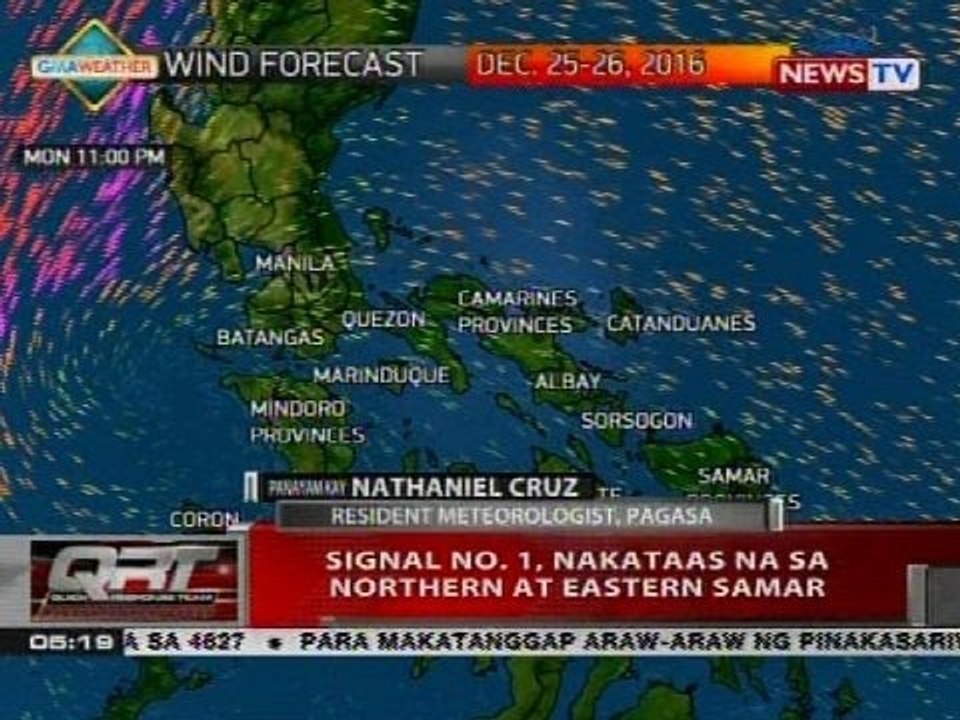QRT: Signal no. 1, nakataas na sa Northern at Eastern Samar