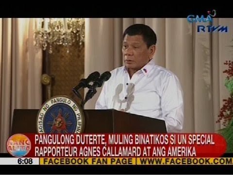 Pangulong Duterte, muling binatikos si UN Special Rapporteur Agnes Callamard at ang Amerika