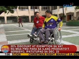 20% discount at exemption sa VAT ng mga PWD para sa ilang produkto't serbisyo, ipatutupad sa Dec. 23