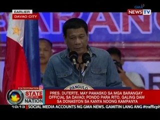 SONA: Pres. Duterte, may pamasko sa mga barangay official sa Davao